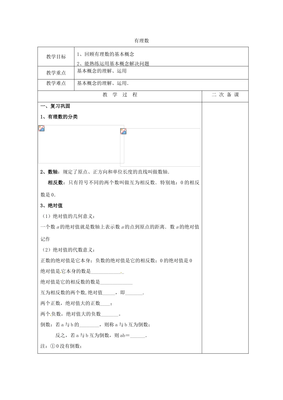 七年级数学上册 第二章 有理数复习教案2 （新版）苏科版-（新版）苏科版初中七年级上册数学教案_第1页