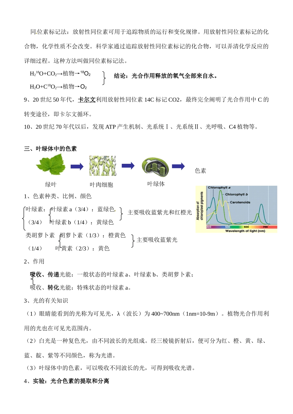 福建省建瓯二中高中生物 基础知识 第三章 细胞的代谢 第五节 光合作用 新人教版必修1_第2页