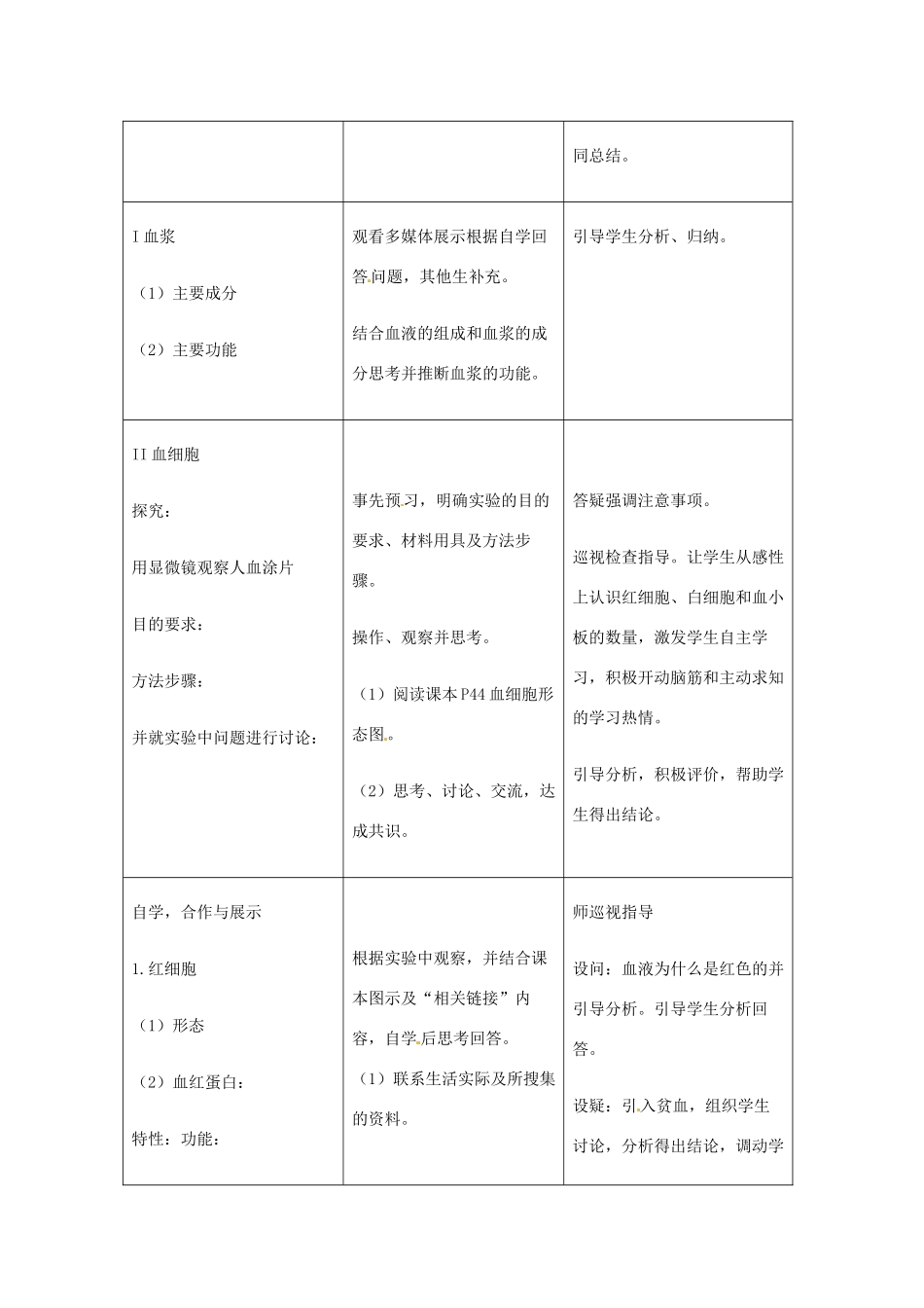 七年级生物下册 3.3.1物质运输的载体教学设计 （新版）济南版-（新版）济南版初中七年级下册生物教案_第3页