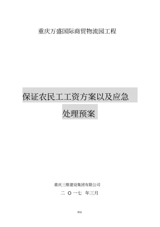 保证农民工工资方案以及应急处理预案(1)