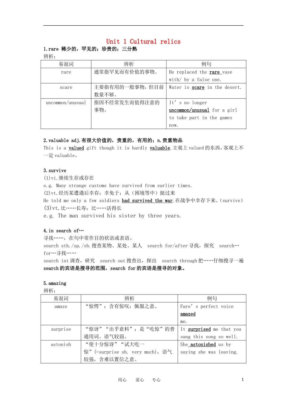 高中英语 unit 1《cultural relics-vocabulary and useful expressions》教案 新人教版必修2_第1页