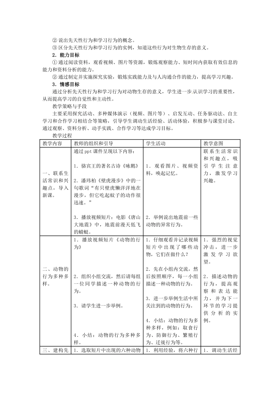 山东省龙口市诸由观镇诸由中学八年级生物上册 第五单元 第二章 第二节 先天性行为和学习行为教学设计 新人教版_第2页