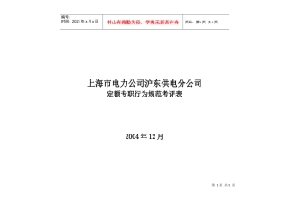 上海市电力公司沪东供电分公司定额专职行为规范考评表