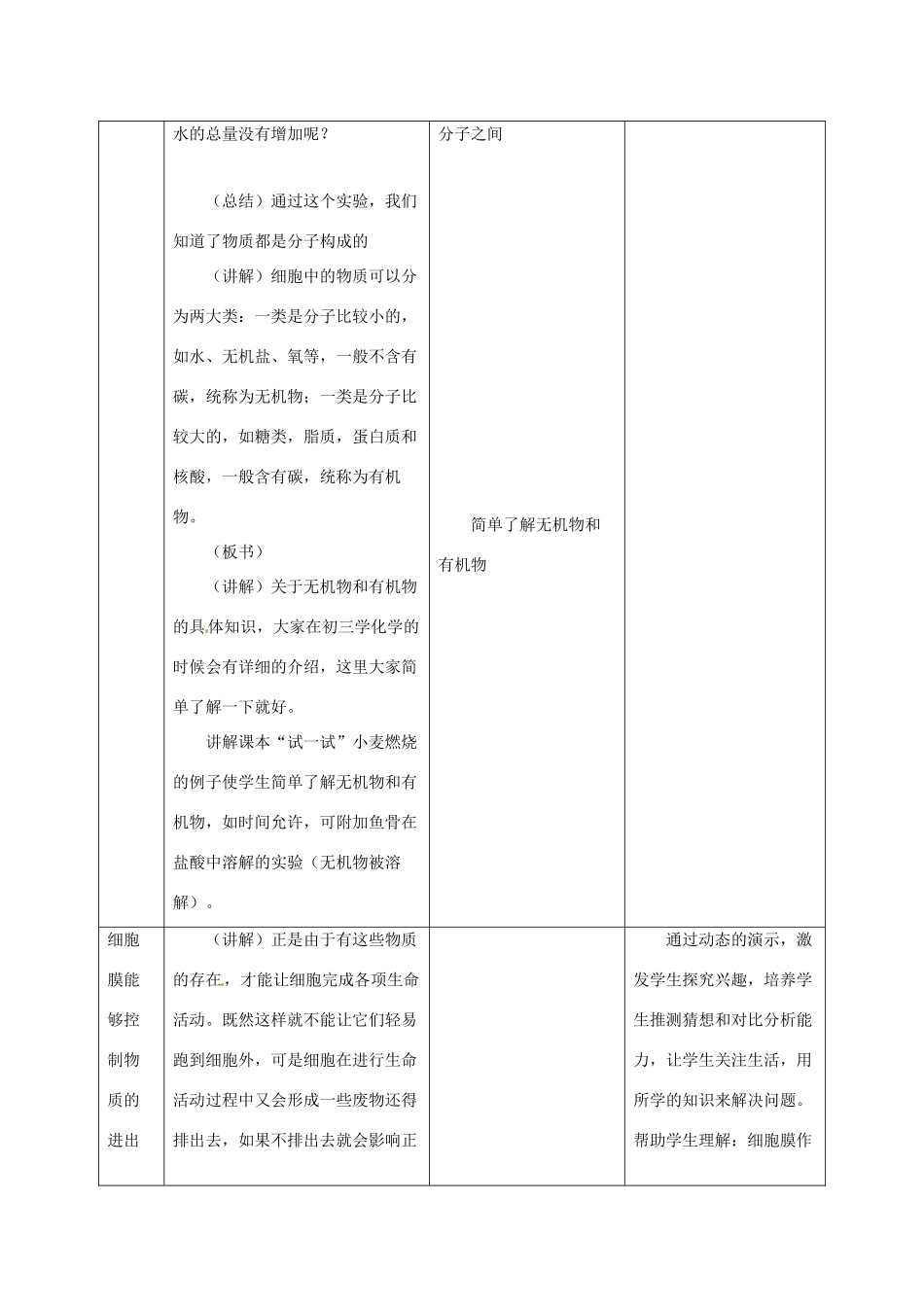 山东省平度市蓼兰镇何家店中学七年级生物上册 3.4 细胞的生活教案 （新版）新人教版_第3页