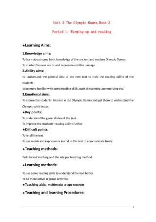 高中英语 unit2《the Olympic games—warming up and reading》教案新人教版必修2
