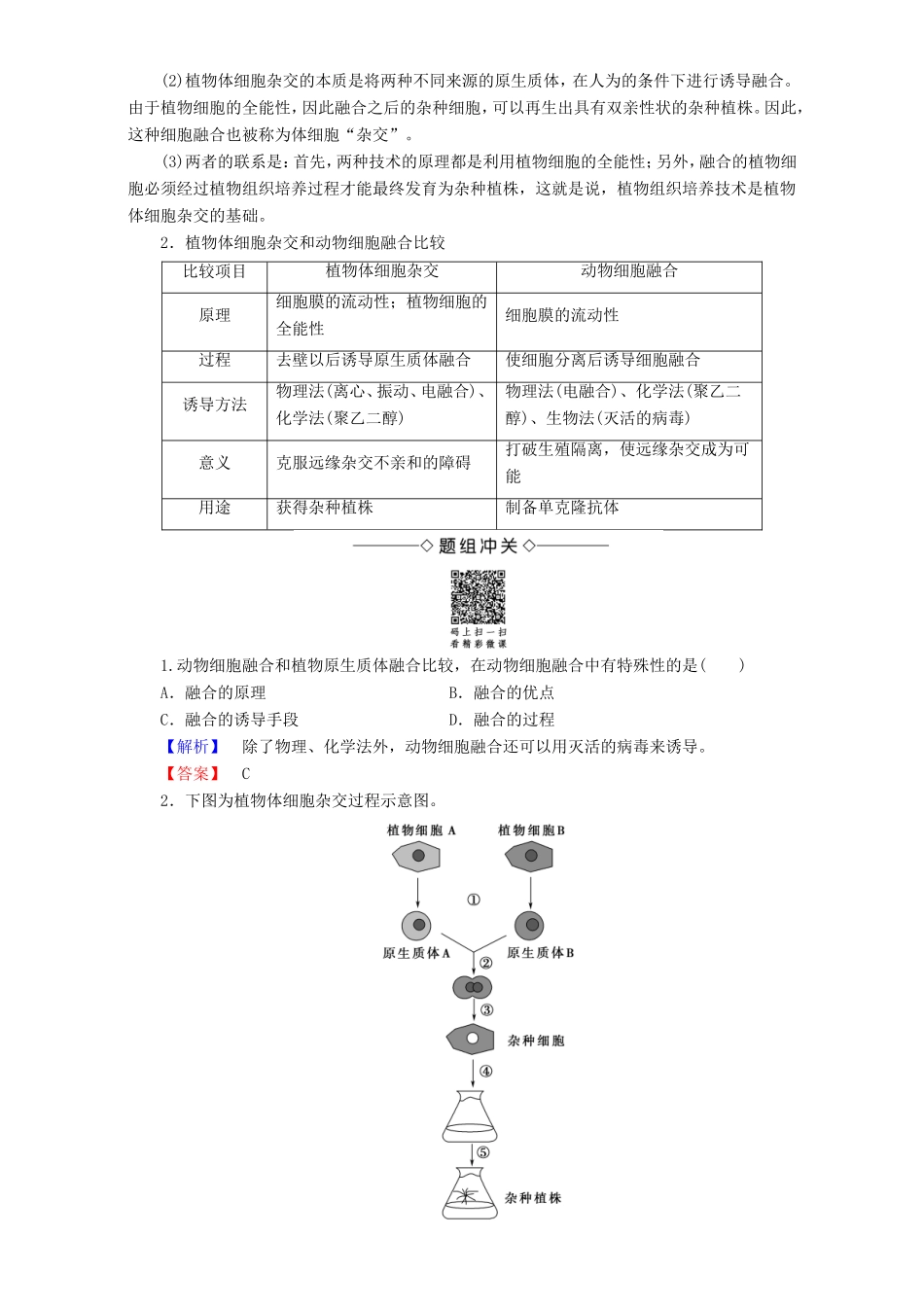 高中生物 第一单元 生物技术与生物工程 第2章 第3节 细胞融合技术教案 中图版选修3-中图版高中选修3生物教案_第2页
