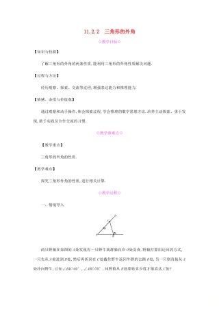 秋八年级数学上册 第十一章《三角形》11.2 与三角形有关的角 11.2.2 三角形的外角教案 （新版）新人教版-（新版）新人教版初中八年级上册数学教案