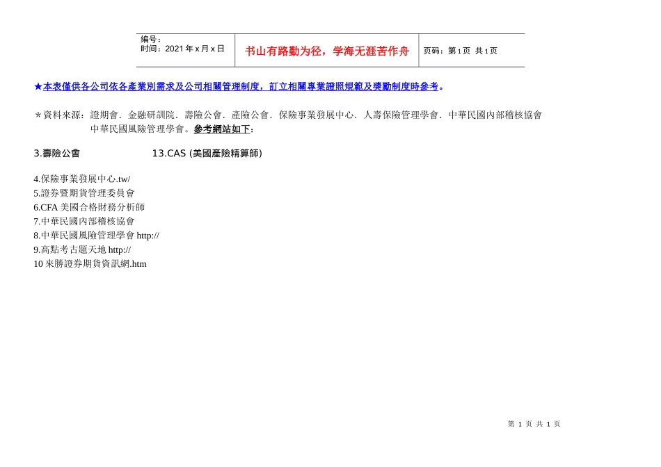 主要金融保险相关专业证照考试介绍_第1页