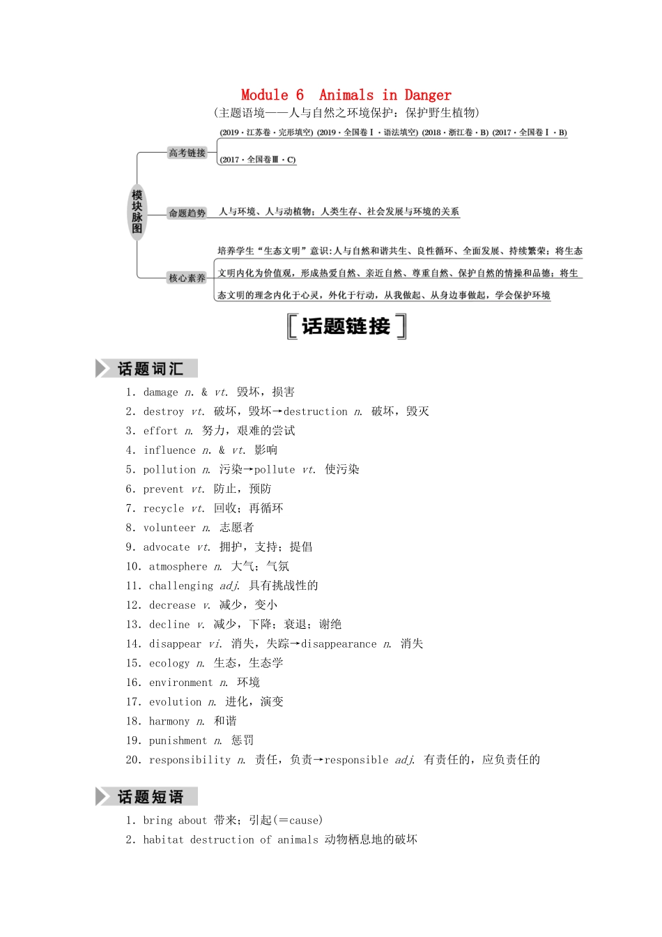 高考英语一轮总复习 Module 6 Animals in Danger（教师用书）教案 外研版必修5-外研版高三必修5英语教案_第1页