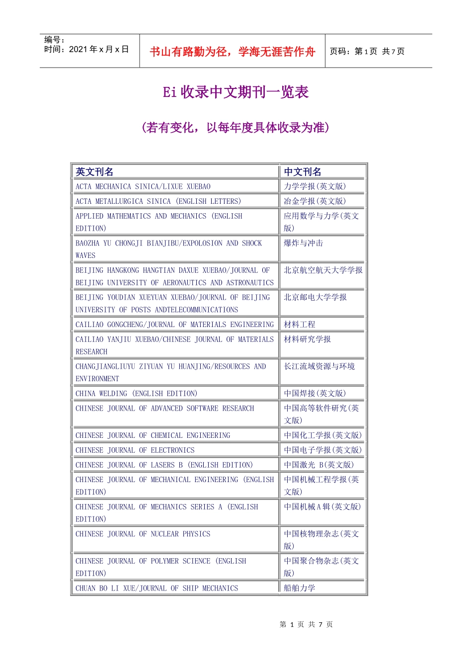 EI收录的中文期刊-电子科技大学图书馆_第1页