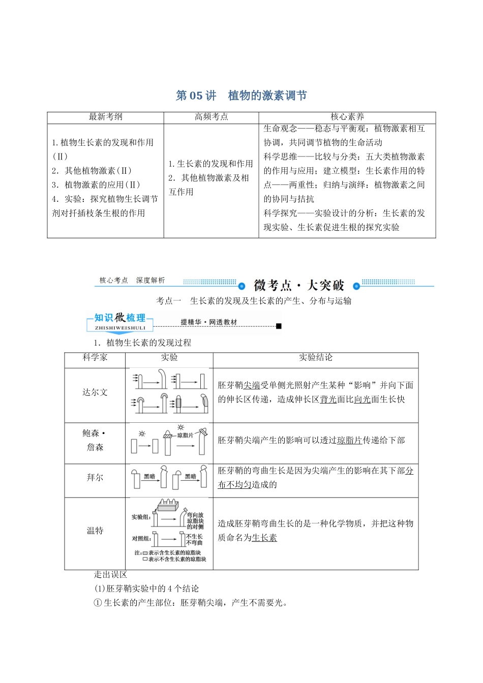 高考生物一轮复习 第八单元 生命活动的调节 第05讲 植物的激素调节教案 新人教版-新人教版高三全册生物教案_第1页