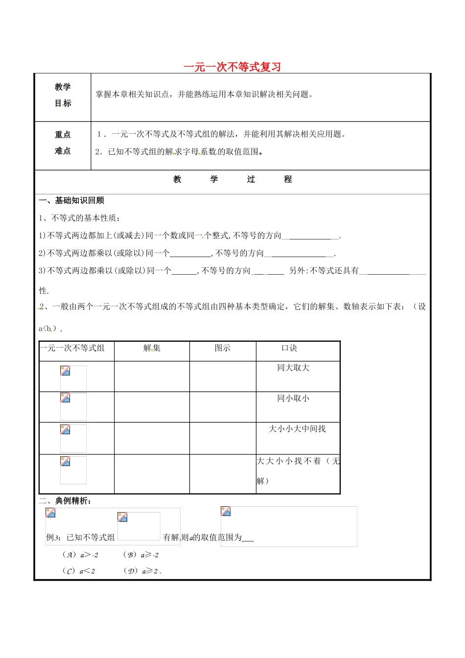 山东省聊城市高唐县八年级数学下册 8 一元一次不等式复习教案2 （新版）青岛版-（新版）青岛版初中八年级下册数学教案_第1页