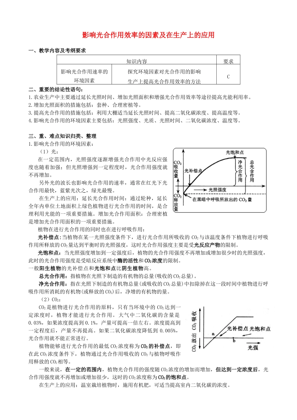 高三生物 专题二 影响光合效率及光合呼吸关系教案_第1页