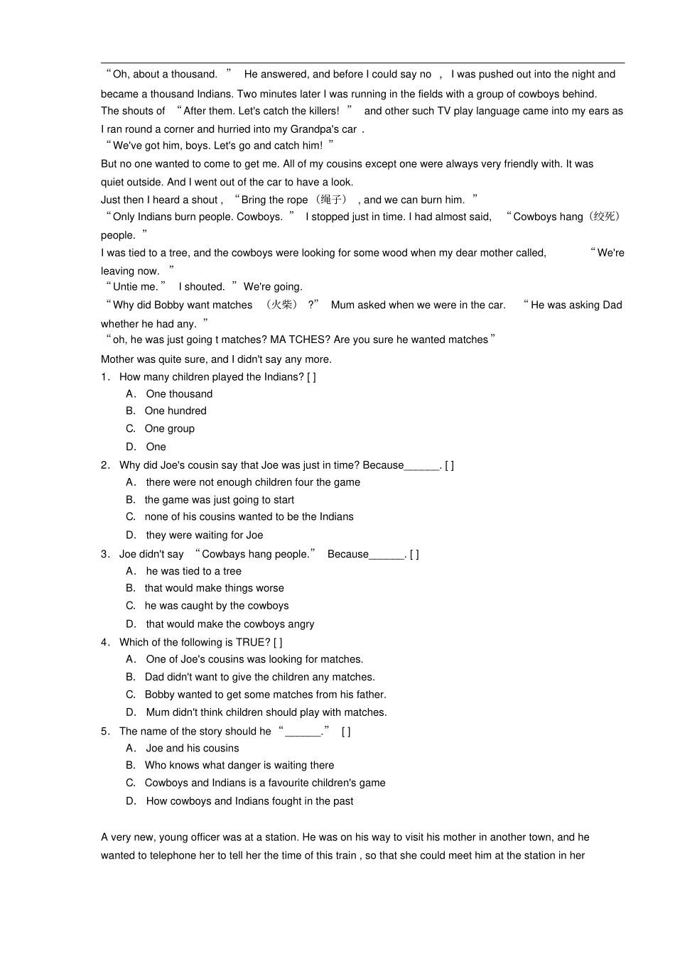 初一英语阅读理解(含答案)_第2页