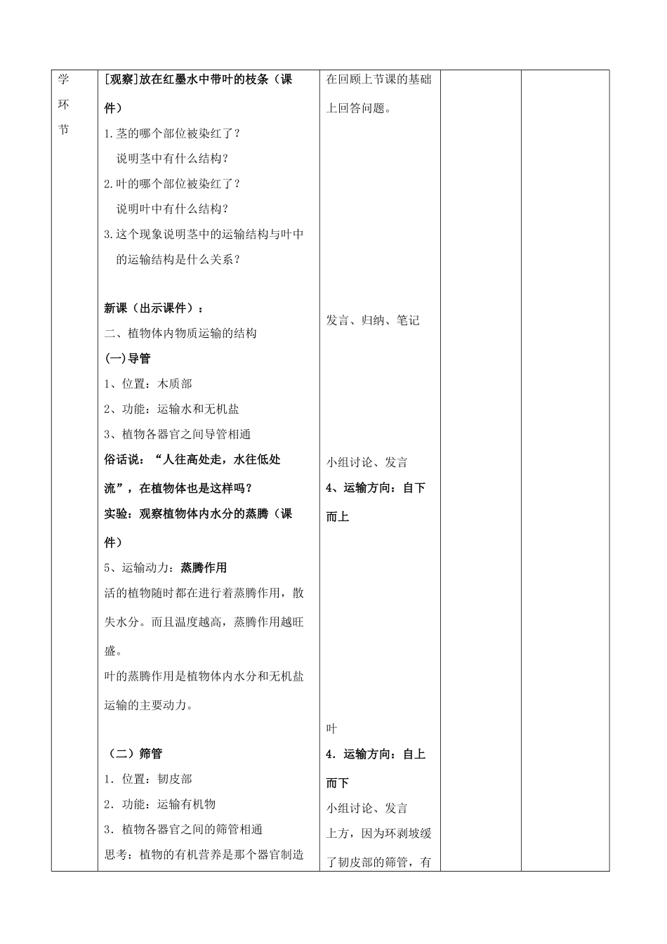 七年级生物下册 5.1《植物体内的物质运输》（第2课时）教案 北京课改版_第2页