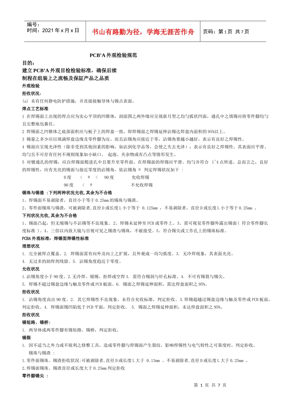 PCB板 A检验规范_第1页