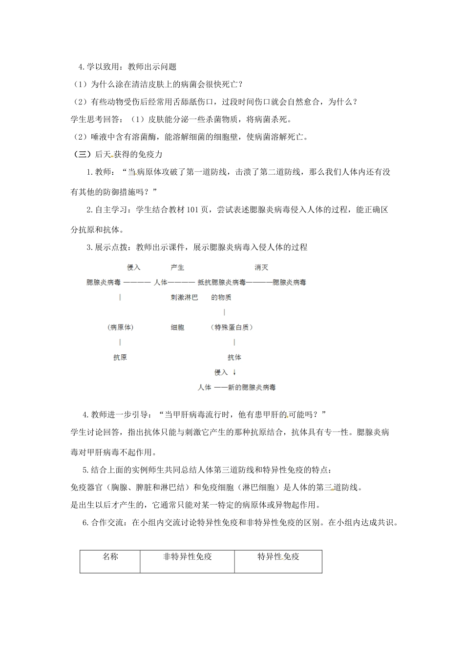 七年级生物下册 2.6.1免疫教学设计 （新版）冀教版-（新版）冀教版初中七年级下册生物教案_第2页