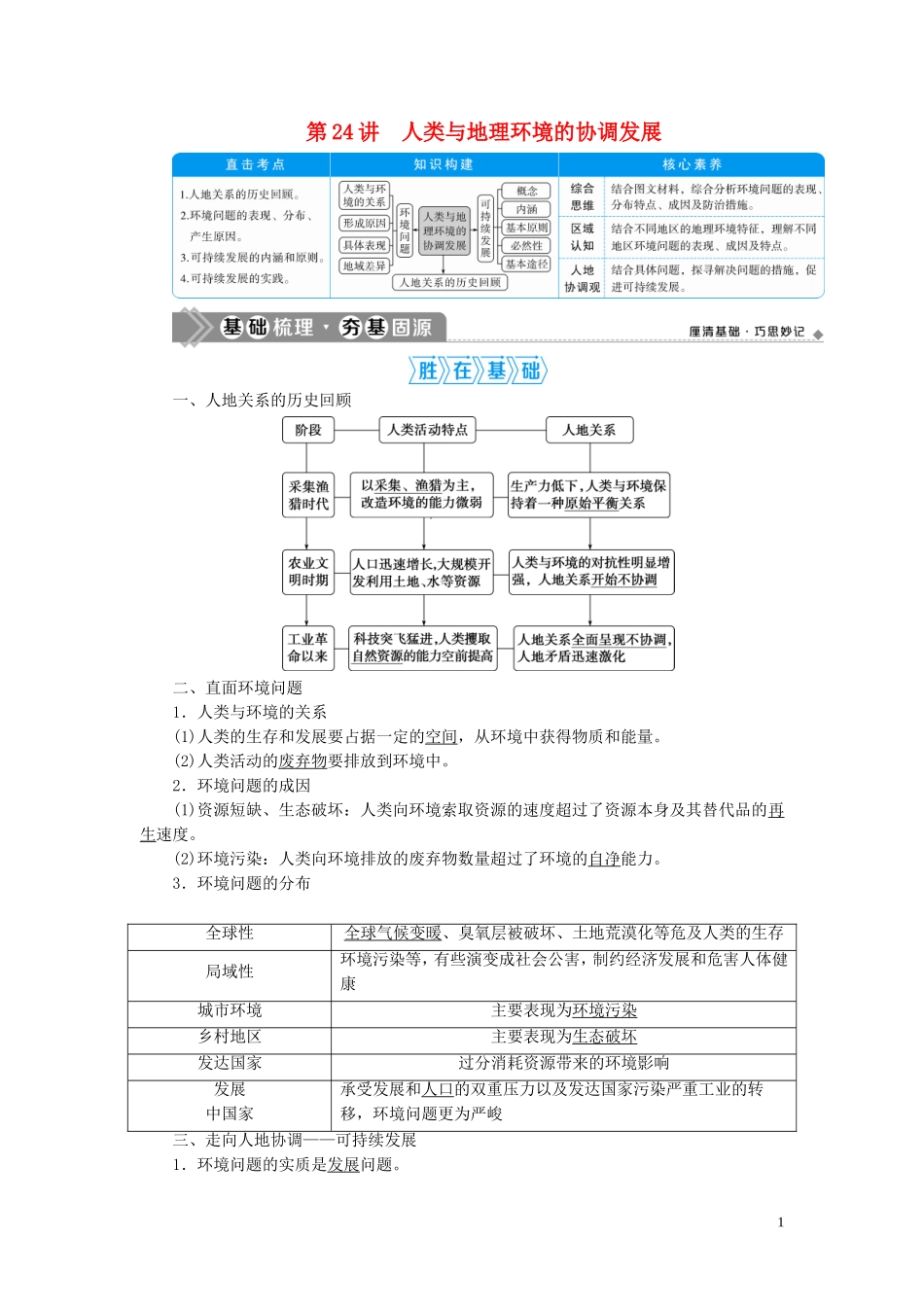 高考地理一轮复习 第十一章 人类与地理环境的协调发展 第24讲 人类与地理环境的协调发展教案 新人教版-新人教版高三全册地理教案_第1页
