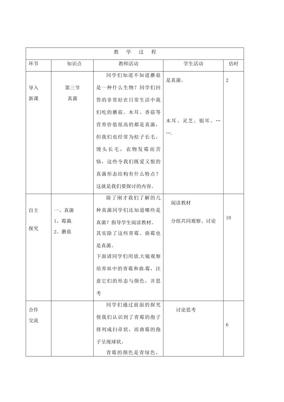 山东省临沭县第三初级中学八年级生物上册《真菌》教案 人教新课标版_第2页