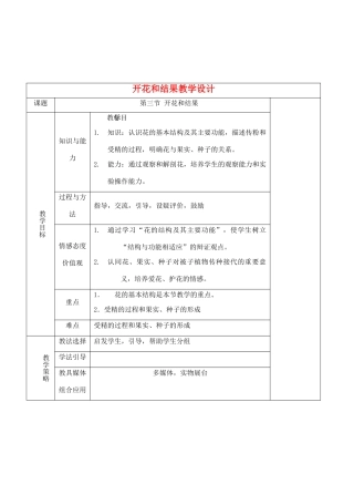 七年级生物上册 3.2.3开花和结果教学设计 人教版