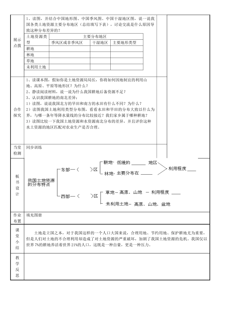山东省临淄外国语实验学校八年级地理上册 土地资源教案（1） 新人教版_第2页