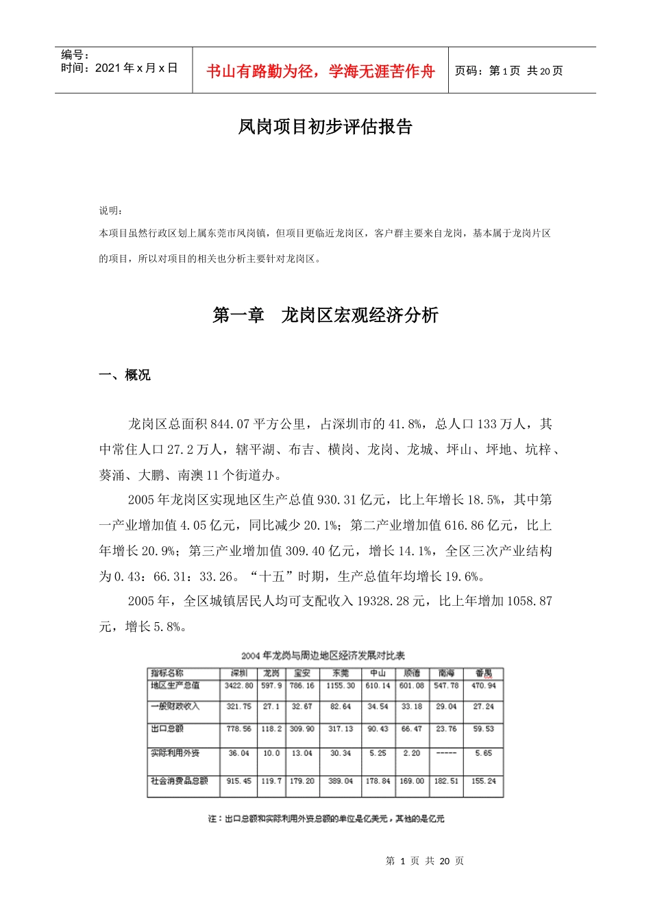 东莞凤岗某房地产项目前期评估报告_第1页