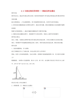 七年级数学上册 2.3.勾股定理应用举例——蚂蚁怎样走最近教案 鲁教版五四制
