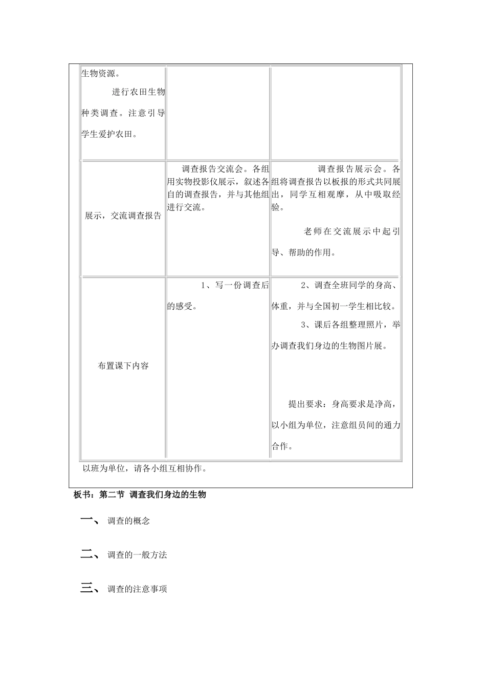 七年级生物上册 第一单元　生物和生物圈 第二节　调查周边环境中的生物名师教案2 人教新课标版_第3页
