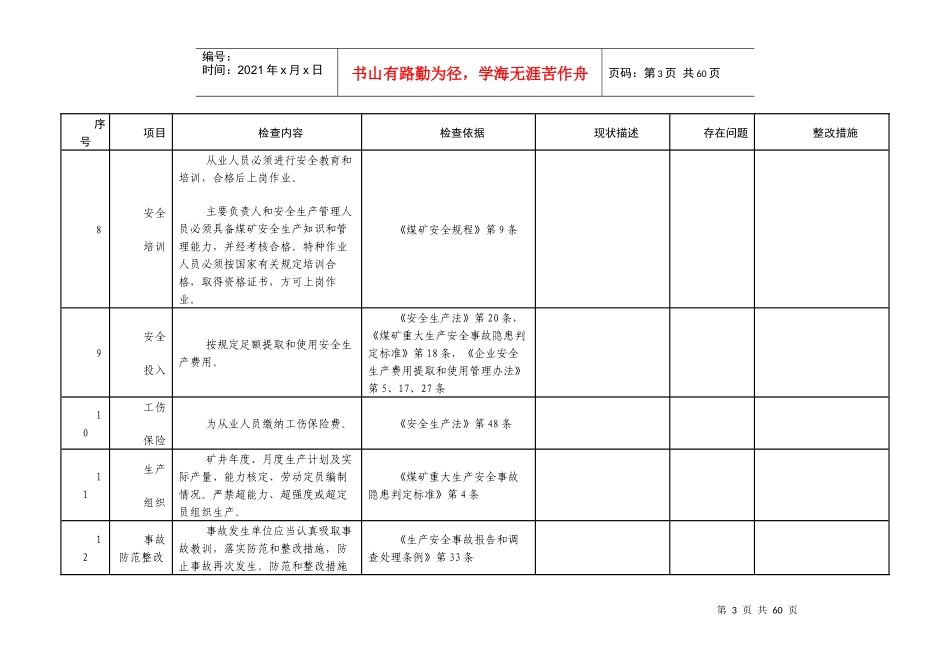 井工煤矿安全自检表（DOC102页）_第3页