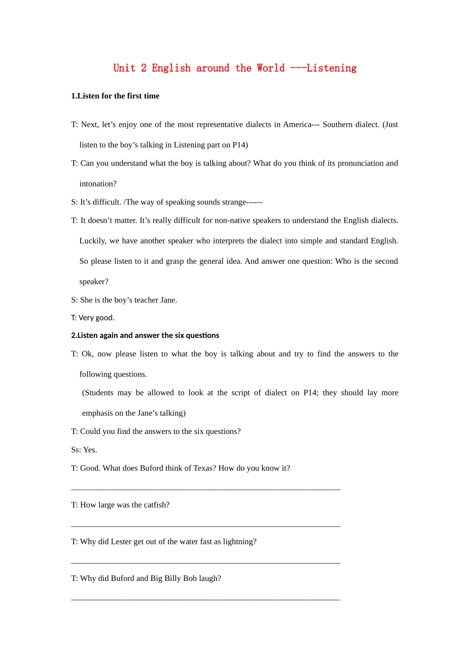 高中英语 Unit 2《English around the World》listening教案 新人教版必修1_第1页