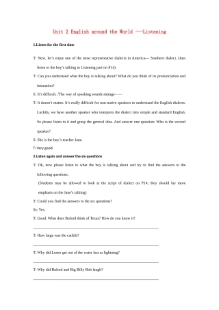 高中英语 Unit 2《English around the World》listening教案 新人教版必修1