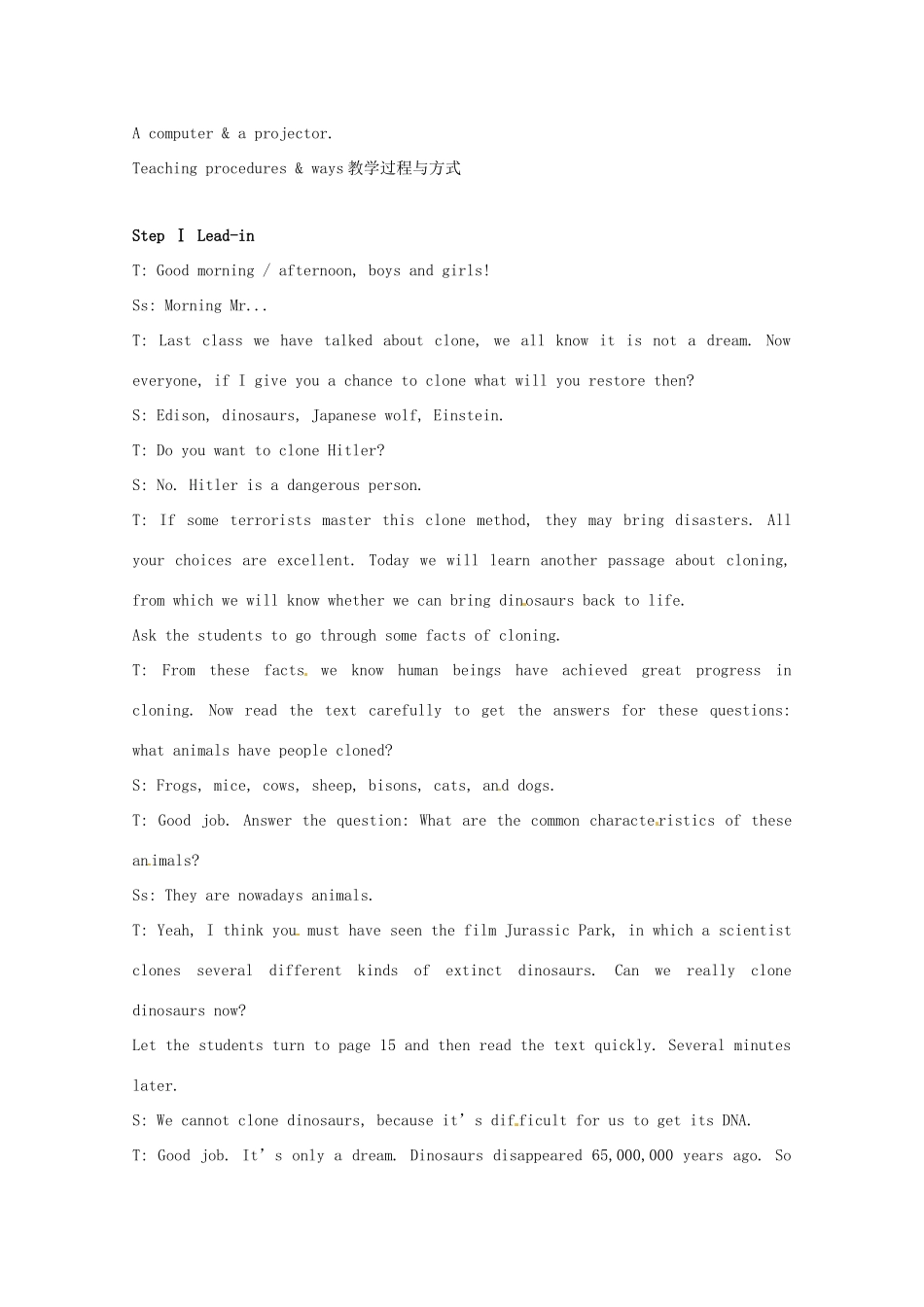 高中英语 Unit2第3课时 The Third Period Speaking教案 新人教版选修8_第2页