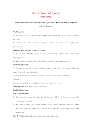 高中英语 Unit 3 Tomorrow’s World Word power教案 牛津译林版必修4-牛津版高一必修4英语教案