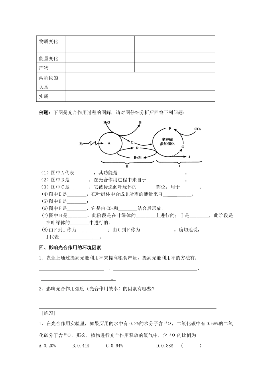 高中生物 4-2光合作用教案（教师版） 必修1_第3页