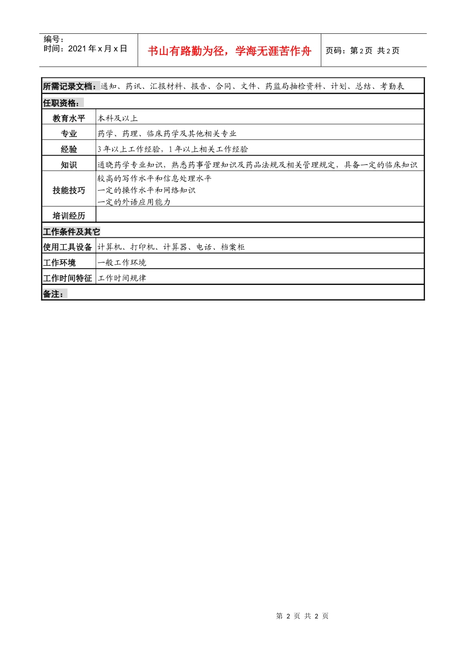 临床药学岗岗位说明书_第2页