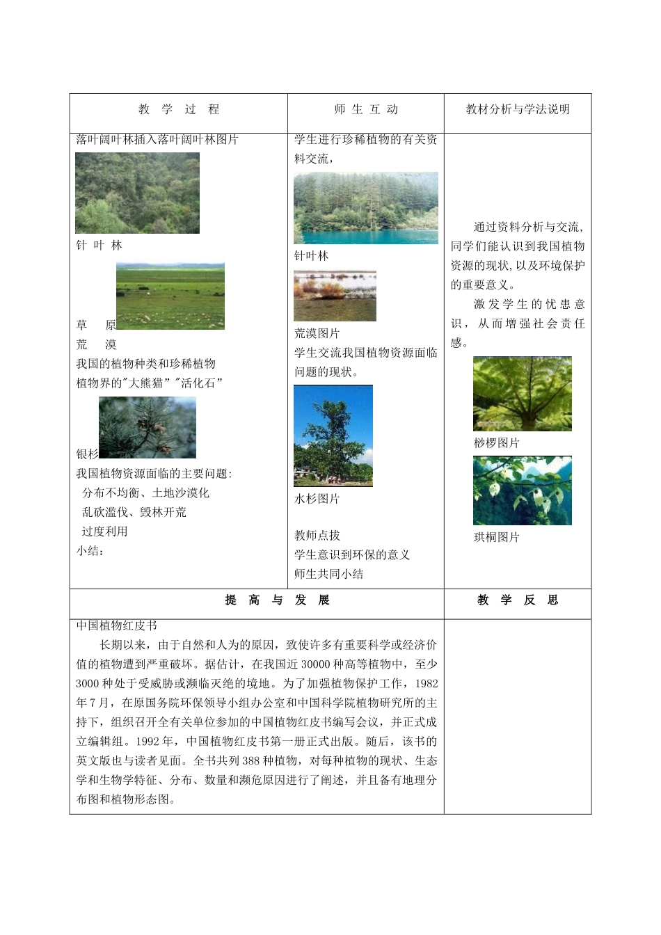 七年级生物上册 第7章 第2节 我国的植物资源教案1 北师大版_第3页