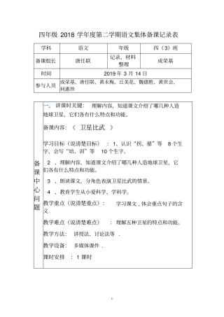 (唐任联)2018学年第二学期语文集体备课记录表