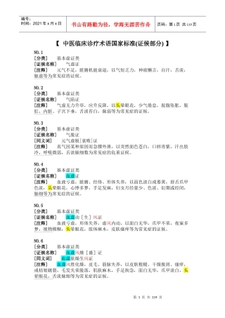 中医临床诊疗术语国家标准证候部分