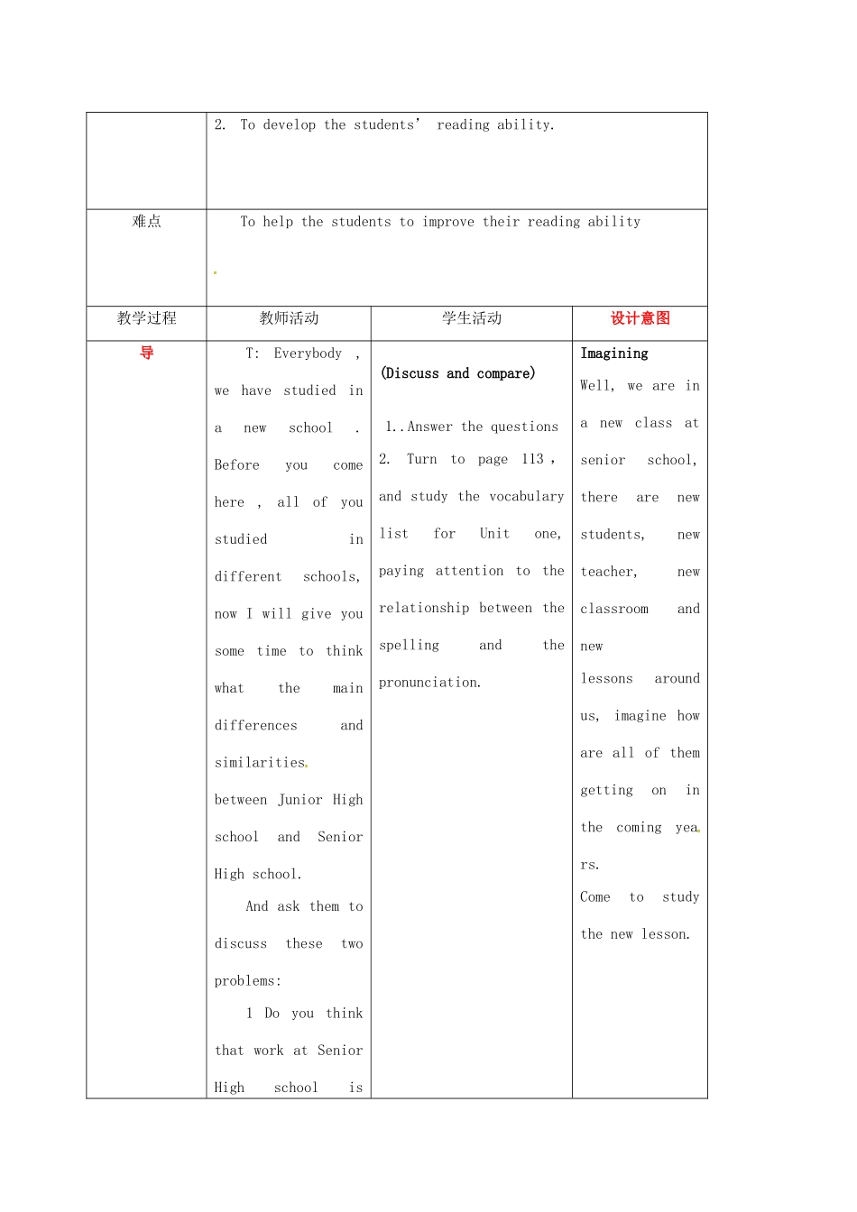 高中英语 Module 1 My First Day at Senior High 2教案 外研版必修1-外研版高一必修1英语教案_第2页