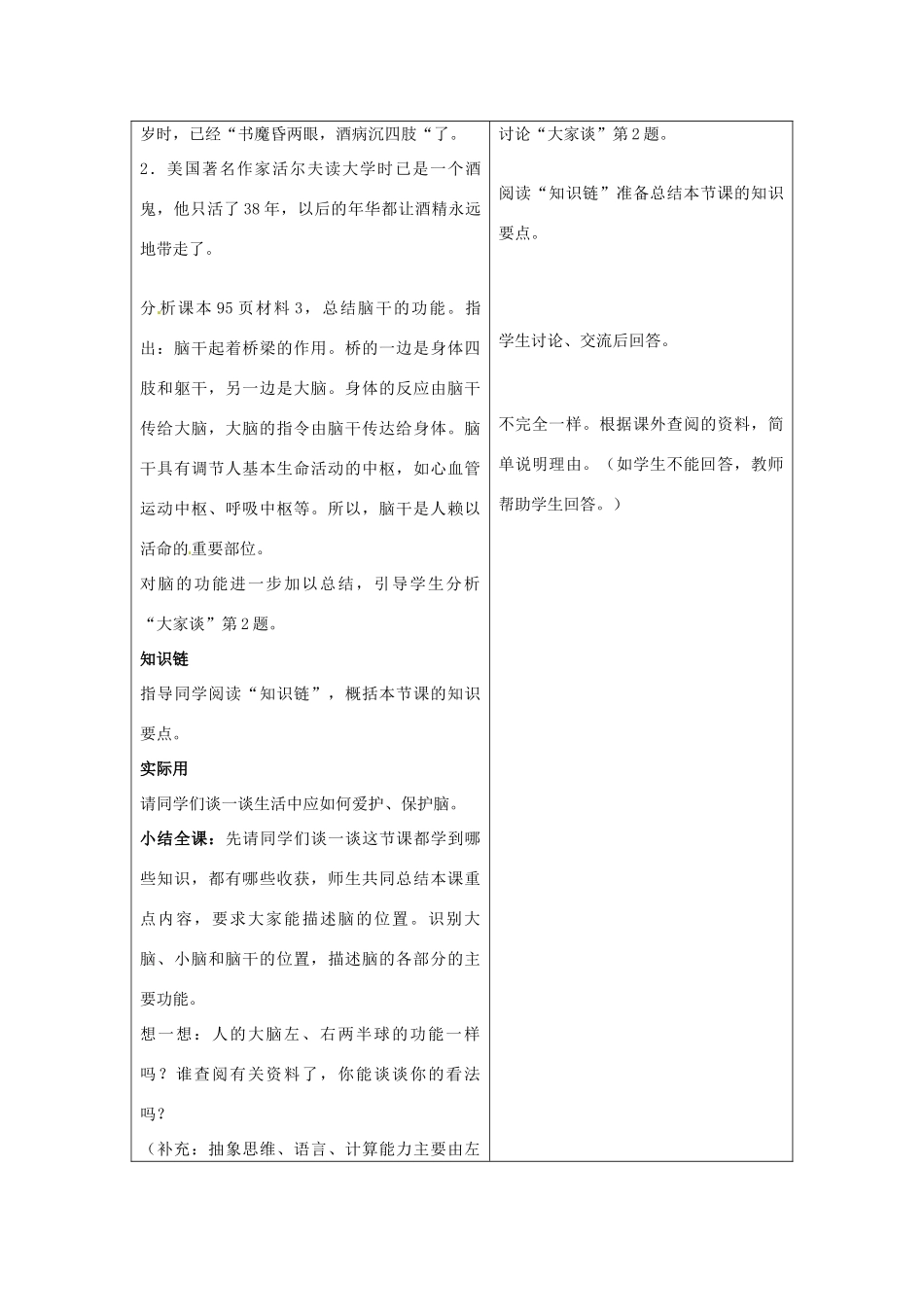 七年级生物下册 第四章《合理用脑 高效学习》4.3.3 脑的功能教案 （新版）冀教版_第3页