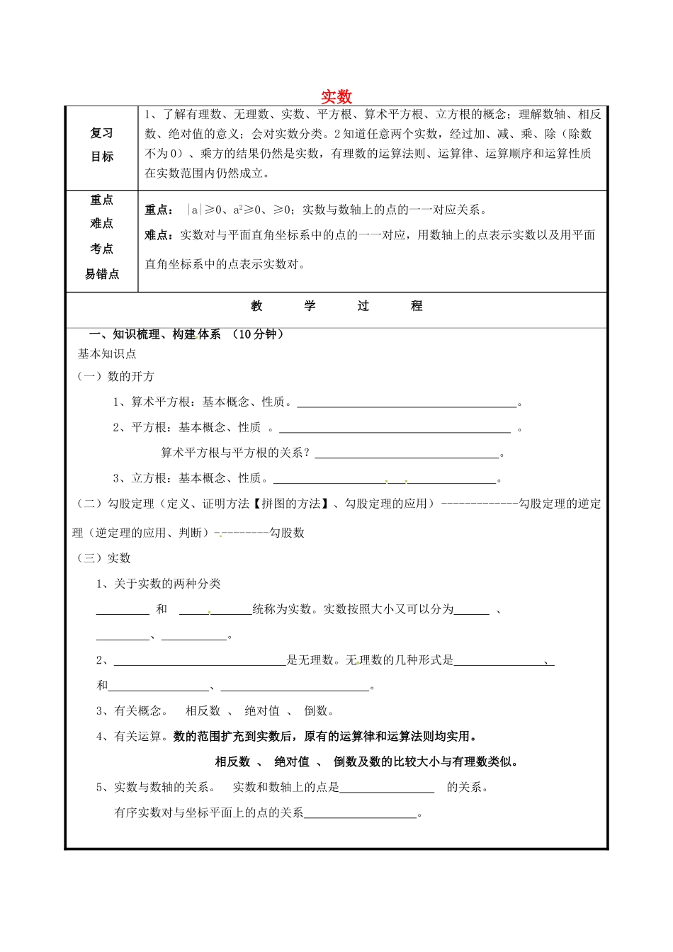 山东省聊城市高唐县八年级数学下册 7 实数复习教案 （新版）青岛版-（新版）青岛版初中八年级下册数学教案_第1页