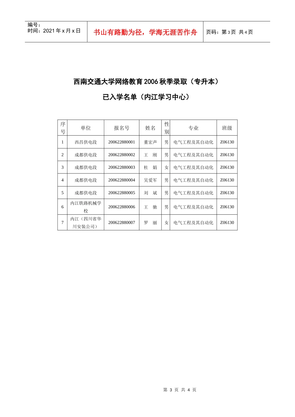 内江铁路机械学校(联合办学)学员名册_第3页