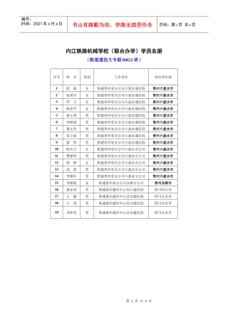 内江铁路机械学校(联合办学)学员名册