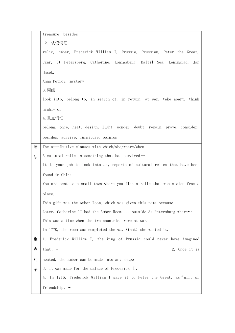高中英语 Unit 1 Cultural relics教案（2） 新人教版必修2_第2页
