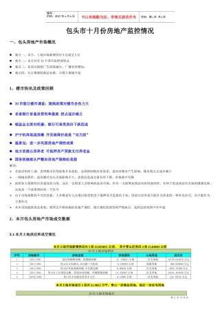 包头市十月份房地产监控情况