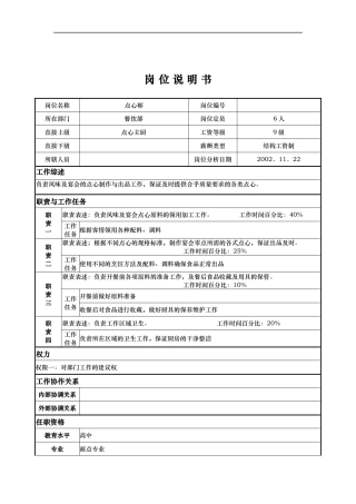 x国际大酒店餐饮部岗位说明书-点心师(doc)