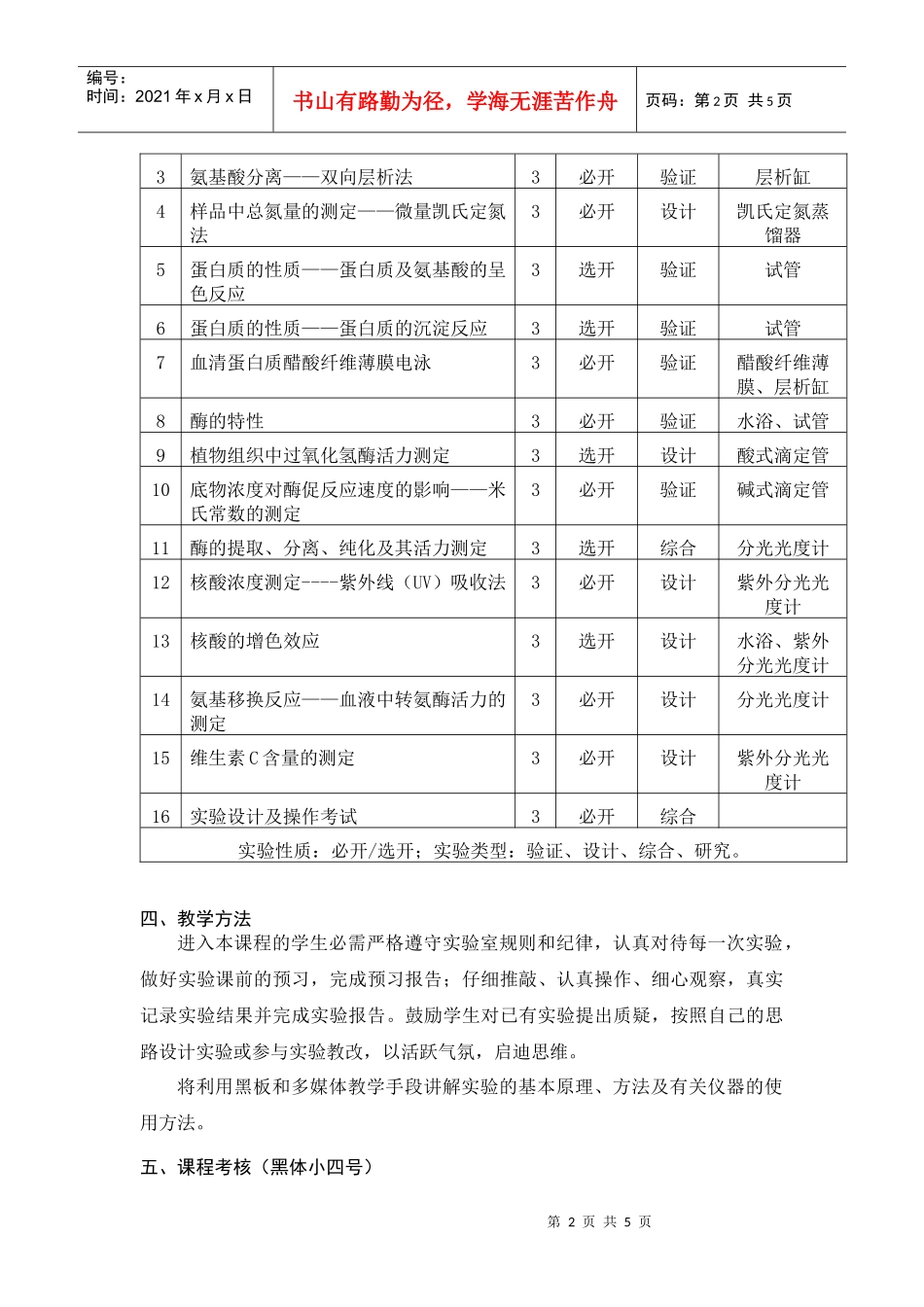《生物化学实验》教学大纲（06版）_第2页