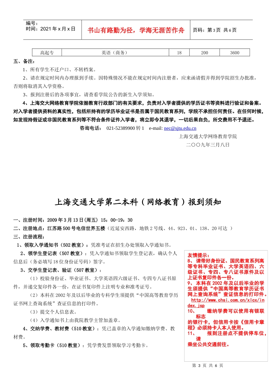 上海交通大学专科起点本科(网络教育)报到须知_第3页