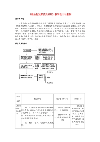 高中生物 3.1《微生物发酵及其应用》教案 新人教版选修2