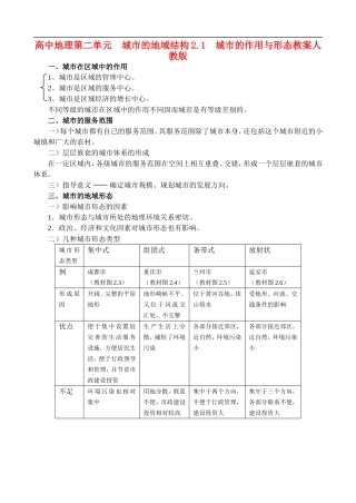 高二地理2.1  城市的作用与形态教案人教版